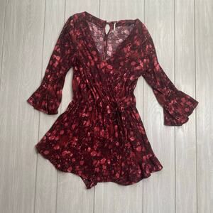 Free People Women's Berry Burgundy All The Right Ruffles Romper Size Small